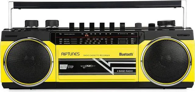 Main image of Riptunes Cassette Boombox  Retro Blueooth Boombox  Cassette Player And Recorder  Am/Fm/Sw-1-Sw2 Radio-4-Band Radio  Usb  And Sd  Yellow