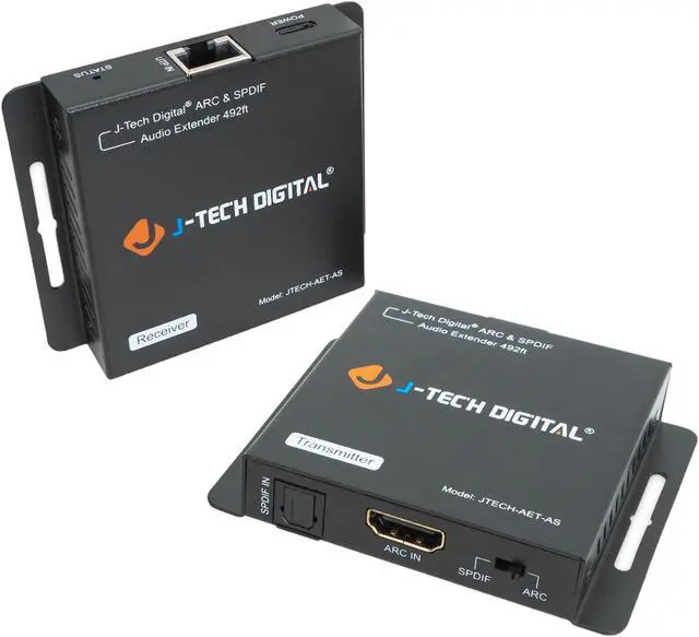 Alt view image 8 of 8 - HDMI ARC & SPDIF Optical Digital Audio Extender Over Single CAT5e/ CAT6 Ethernet Cable Up To 492ft. w/ CEC, Dolby Digital, DTS, PCM by J-Tech Digital [JTECH-AET-AS]
