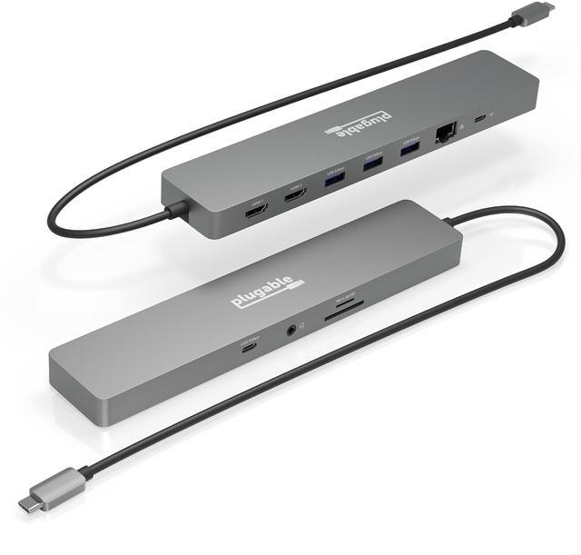 Alt view image 15 of 15 - Plugable 11-in-1 USB-C Docking Station, 100W Pass-through Charging, Dual Monitor with 4K 60Hz HDMI, Compatible with Thunderbolt, USB-C Windows, Chromebooks, Displays Mirrored on Mac