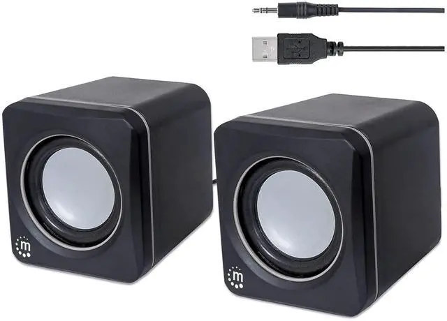Alt view image 5 of 6 - Manhattan USB Powered Stereo Speaker System - Small Size - with Volume Control & 3.5 mm Audio Plug to Connect to Laptop, Notebook, Desktop, Computer - 3 Yr Mfg Warranty - Black Silver, 166898