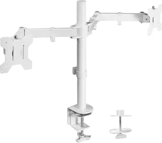 Alt view image 11 of 12 - VIVO White Dual LCD Monitor Desk Mount Stand, Heavy Duty Fully Adjustable, Fits 2 Screens up to 32" (STAND-V032W)