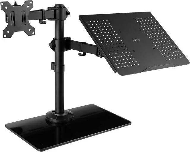 Alt view image 8 of 8 - VIVO Black Desk Stand for 1 LCD Monitor up to 32" & 1 Laptop, Freestanding Desktop Stand with Glass Base (STAND-V002FGL)