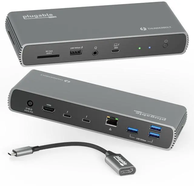 Alt view image 8 of 8 - Plugable Thunderbolt 4 Dock with 100W Charging, Thunderbolt Certified, 3x Thunderbolt Ports, Laptop Docking Station Dual Monitor Single 8K or Dual 4K Monitor, 2.5G Ethernet, 1x SD, 4x USB