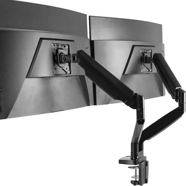 Alt view image 15 of 15 - VIVO Black Heavy Duty Dual Ultrawide Monitor Desk Mount Stand with Pneumatic Spring Arms, Fits Screens up to 35"
