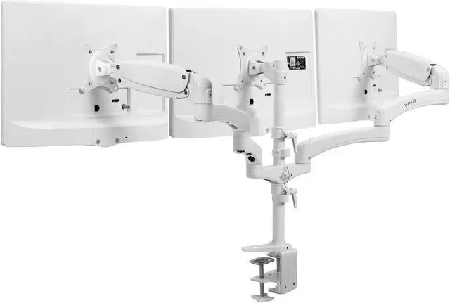 Alt view image 8 of 8 - VIVO White Triple Monitor Mount, 2 Pneumatic Arms + 1 Fixed, 3 Screens up to 32"