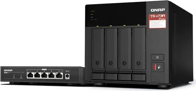 Alt view image 3 of 3 - QNAP TS-473A 4-Bay NAS Enclosure with QSW-1105-5T Network Switch