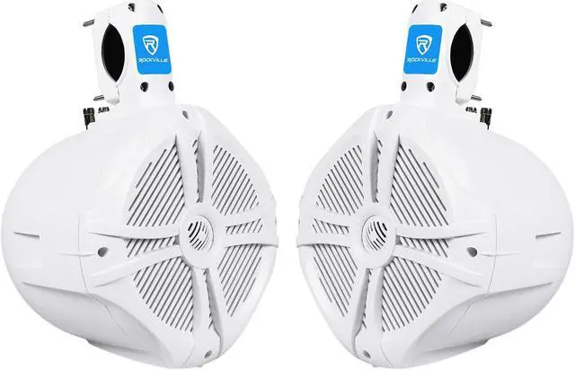 Alt view image 2 of 6 - RWB80W 8" White Marine Wakeboard Tower Speaker Pair with Covers | 300W Peak / 200W RMS Each, 2-Way, 4-Ohm, Waterproof, RWBC80 Neoprene Speaker Covers Pair, Boat and ATV Compatible, 4-items