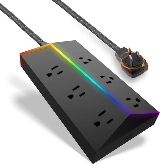 Main image of Titan 6-Outlet Surge Protector  4 ft Braided Extension Cord  LED Light Strip with Full Spectrum Color-Select  Compatible with Gaming PC  Laptop  Computer Setup  PS4  PS5  Xbox  Black  60045