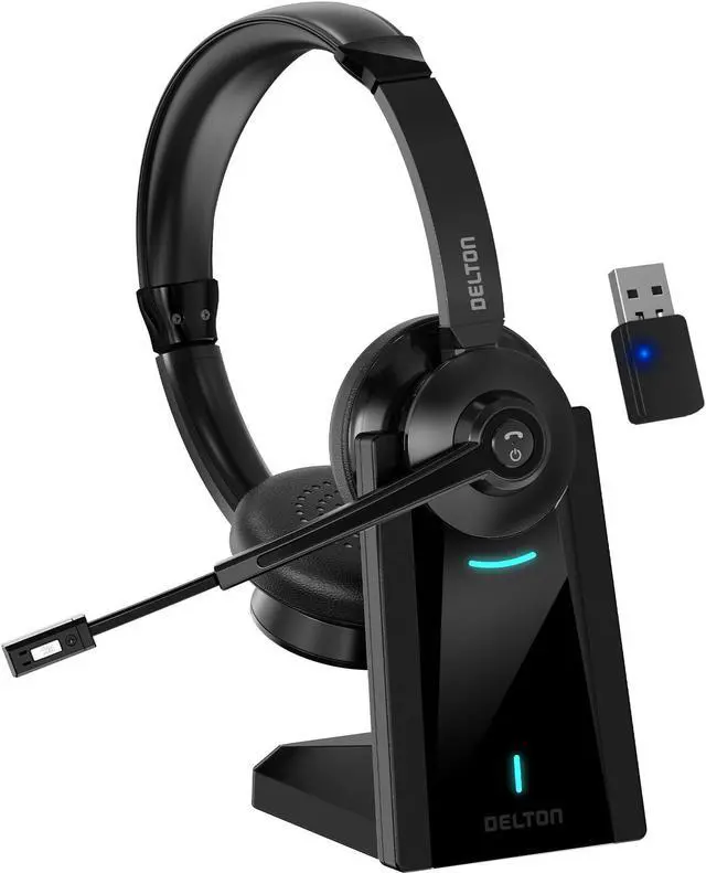 Alt view image 6 of 6 - Delton 35X Wireless Computer Headset Noise Canceling Over the Ear 2 Ear Headset Bluetooth Headphones Auto-Pair USB Dongle for PC/Laptop Handsfree Mute Compatible with Meet Skype Zoom MS Teams
