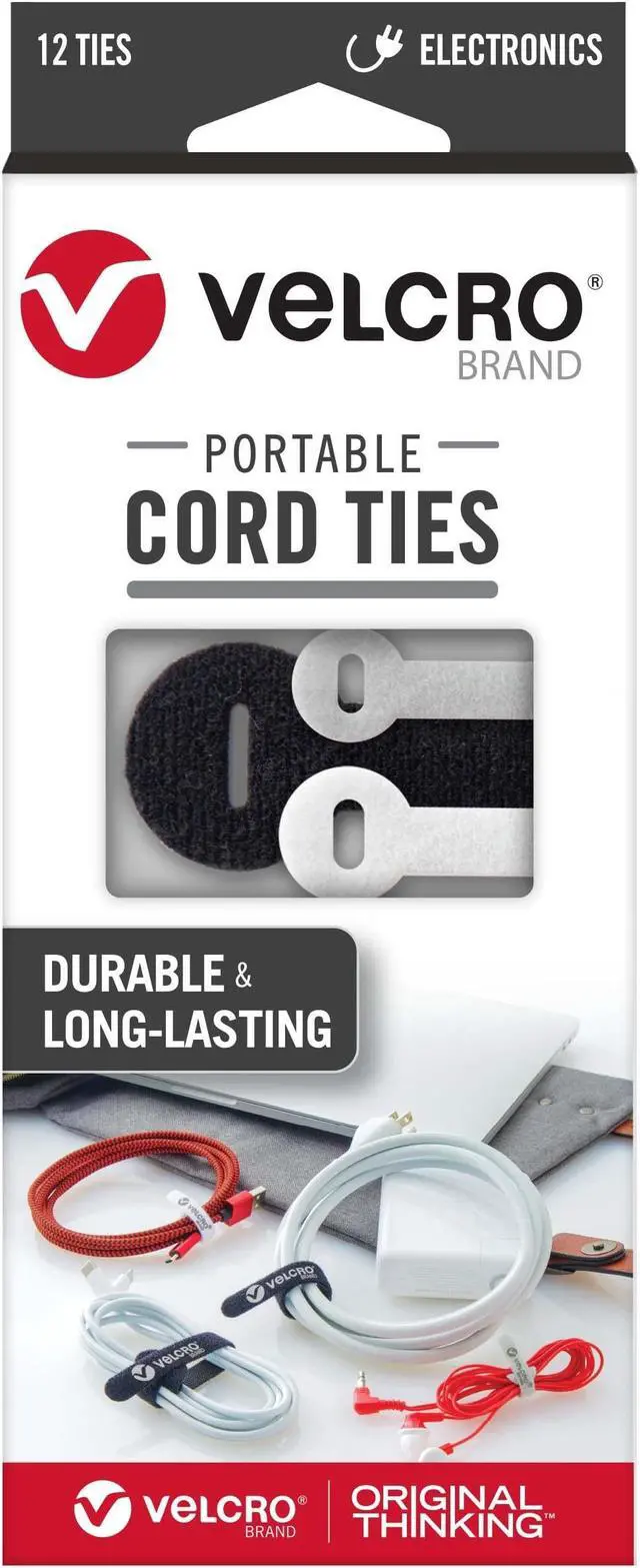 Main image of VELCRO Brand Portable Cord Organizer Ties | Organize Headphone Wires  Charging Cables  Power Cords in Backpacks Briefcases and Travel Bags | 3 Sizes and Colors  12 pcs  12pk Cord Ties