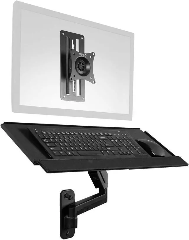 Alt view image 8 of 8 - VIVO Black Sit-Stand Single Monitor and Keyboard Tray Combo Wall Mount, Height Adjustable (MOUNT-VWKB1)