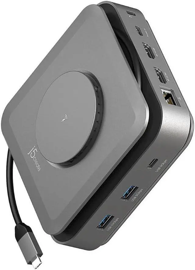 Alt view image 6 of 6 - j5create USB-C Dual 4K HDMI Docking Station with 15W Wireless Charging JCD3199 Space Grey