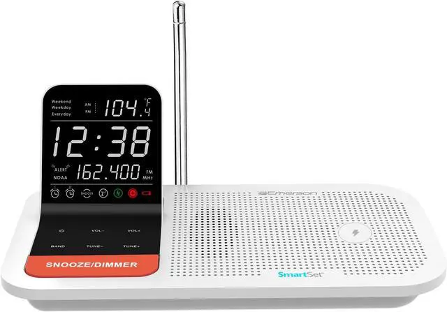 Alt view image 7 of 7 - WBS12 NOAA Weather Band Clock Radio with Hurricane Alerts, SmartSet & Battery Backup, 15W Wireless Charging, USB-C & USB-A, Dual Alarm, Temp Sensor, 0.6 LCD
