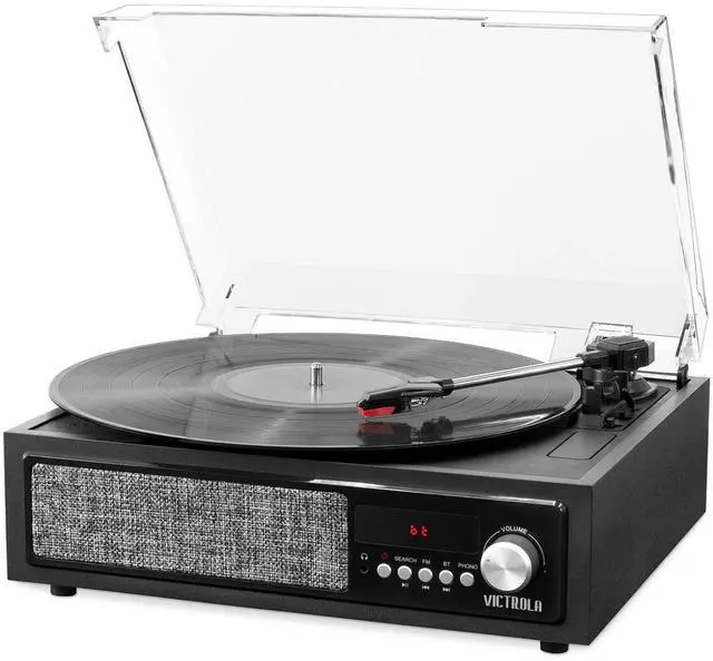 Main image of 3-in-1 Bluetooth Record Player with Built in Speakers and 3-Speed Turntable, Black (VTA-67)