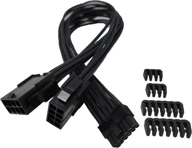 Alt view image 5 of 5 - Micro Connectors Premium Sleeved 12-Pin to Dual 8-Pin PCIe GPU for RTX 30 Series Power Extension Cable (300mm) - Black (F04-250BK)