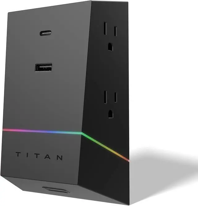 Main image of Titan 4-Outlet Surge Protector  LED Full Spectrum Color-Select  Outlet Extender  USB-A/USB-C  Compatible with Power Gaming PC  Laptop  Computer Setup  PS4  PS5  Xbox  Black  50268