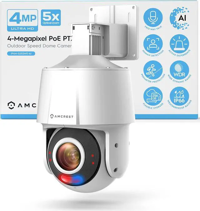 Alt view image 9 of 9 - amcrest 4mp outdoor ptz poe ai ip camera pan tilt zoom security speed dome, human detection, 98ft night vision, tripwire & intrusion, poe (802.3at) ip4m-s2112ew-ai