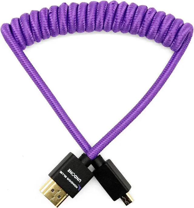 Main image of KONDOR BLUE X Gerald Undone | MK2 HDMI to Micro HDMI Thin Short Coiled Braided Cable for On-Camera Monitors  Capture Cards + More | 4K/60hz | 18Gbps 3D HDR MetaData | Limited Edition Purple