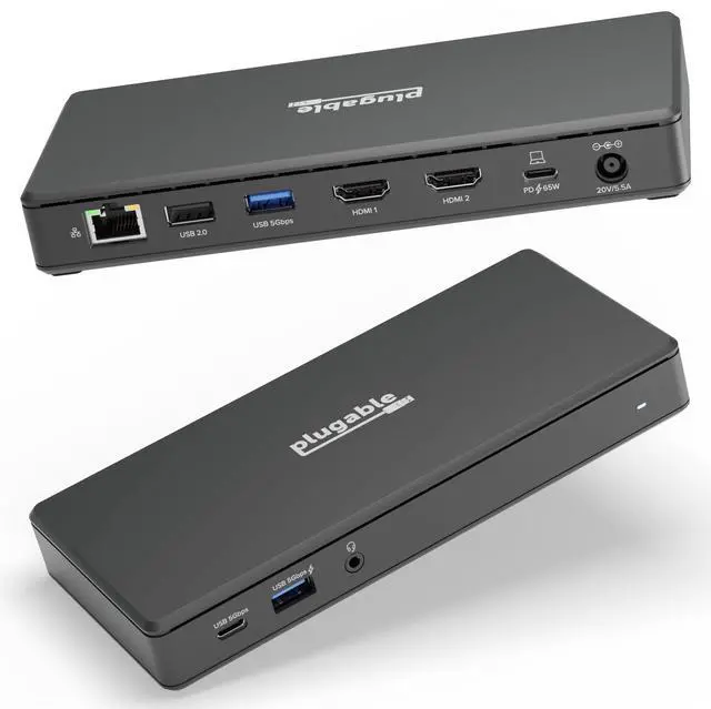 Alt view image 8 of 8 - Plugable USB C Docking Station Dual Monitor 2 HDMI Ports, Laptop Charging, Dual 4K Monitor for Windows, ChromeOS, 1x USB-C, 3x USB, Ethernet, and Audio - Driverless (UD-MSTH2)