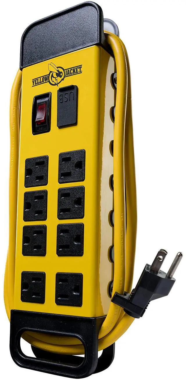 Alt view image 8 of 8 - Yellow Jacket 5148 8-Outlet Metal Power Block With 2.4A USB, 6' Length Cord
