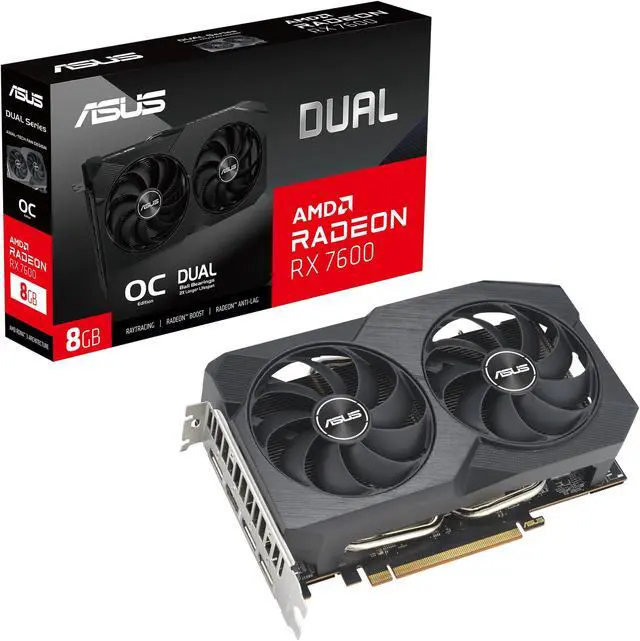 Main image of Asus Dual Radeon Rx 7600 V2 Oc Edition 8Gb Gddr6 Gaming Graphics Card (Amd Radeon Rx7600, Pcie 4.0, 1X Hdmi 2.1, 3X Displayport 1.4A, Dual-Rx7600-O8G-V2)