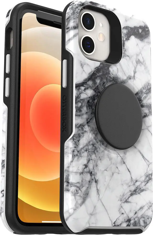 Alt view image 6 of 6 - OtterBox Otter + Pop Symmetry Series White Marble Graphic Case for iPhone 12 Mini 77-65390