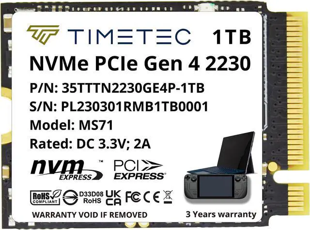 Alt view image 8 of 8 - Timetec 1TB M.2 2230 SSD NVMe PCIe Gen 4x4 Read Up to 5,100 MB/s Compatible with Steam Deck, ASUS ROG Ally, Microsoft Surface pro 9/ pro 8/pro 7+/pro X/laptop3/laptop4/laptop go/book3, Mini PCs