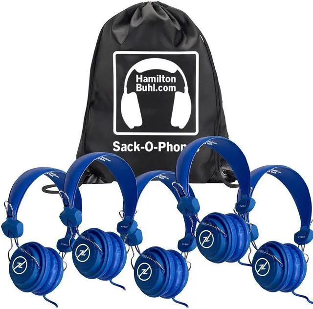 Alt view image 2 of 2 - HamiltonBuhl Sack-O-Phones, 5 Blue FavoritzHeadsets with In-Line Microphone and TRRS Plug