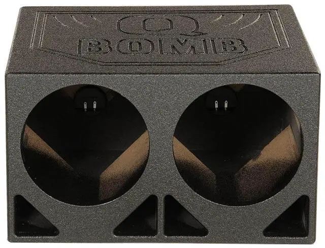 Main image of Dual 10 Inch Vented Triangle Ported Wood Subwoofer Enclosure Box with Durable Bedliner Spray and Spring Loaded Terminals, Black