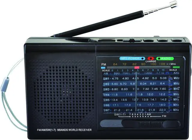 Alt view image 18 of 18 - Supersonic SC-1080BT- BLK 9-Band Rechargeable Bluetooth Radio with USB/SD Card Input (Black)