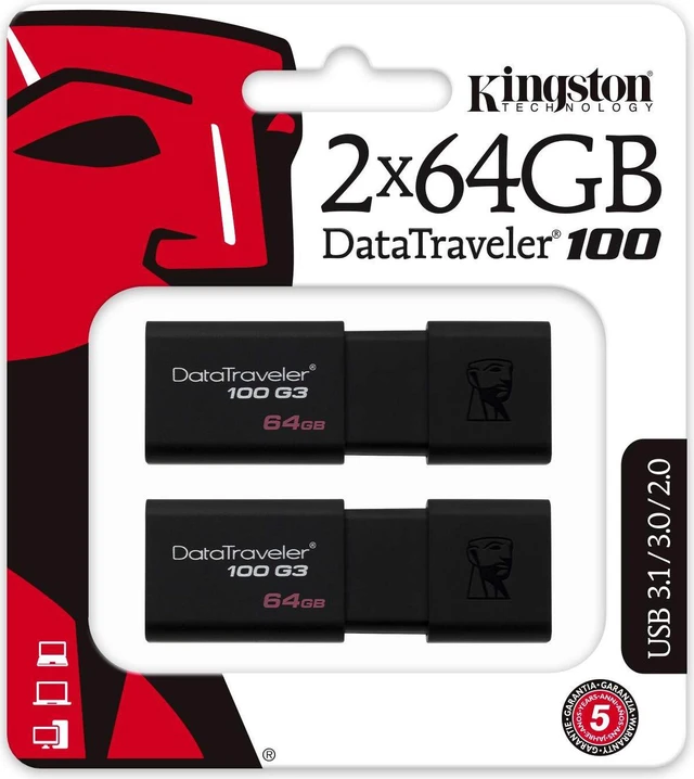 Alt view image 6 of 6 - KINGSTON DT100G3/64GB-2P 64GB USB 3.0 DataTraveler