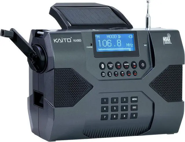 Alt view image 3 of 3 - kaito emergency radio voyager max ka900 digital solar dynamo crank wind up am/fm/sw & noaa weather stereo radio receiver bluetooth, realtime alert, mp3 player, recorder & phone charger, black