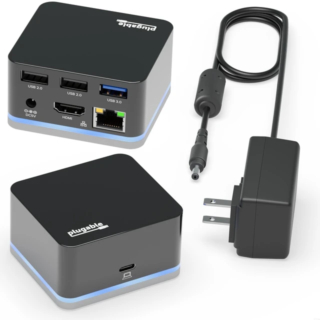Main image of Plugable USB-C Wired Cube Mini Docking Station | Compact HDMI, Gigabit Ethernet, and 3 USB Ports - Works with USB-C, USB4, and Thunderbolt, Macbook, Windows, Chromebook