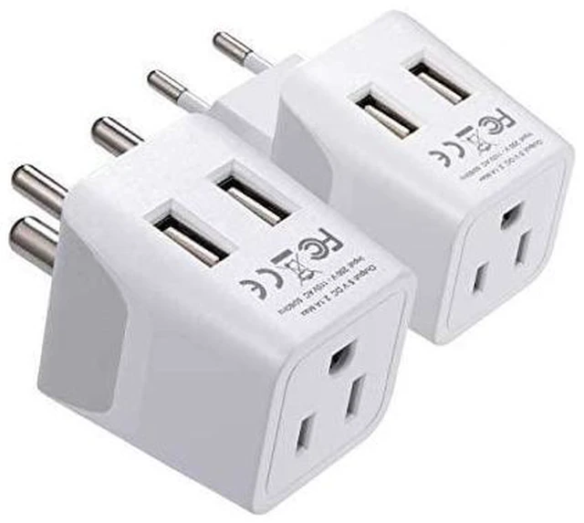 Main image of India Travel Plug Set - with 2 USB + USA Socket Input - Type C and Type D- Ultra Compact - Safe Grounded Perfect for Cell Phones, Laptops, Camera Chargers