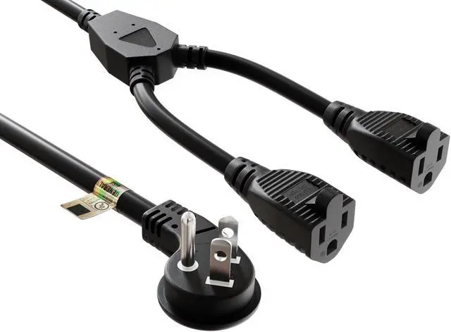 Alt view image 2 of 8 - cable leader 14 inches ultra low profile power extension cord splitter cable 16 awg, 2 nema 5-15r to 1 nema 5-15p