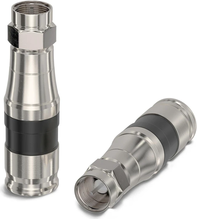 Main image of Compression Connectors for RG11 Coaxial Cable - Indoor/Outdoor Coax Couplers with Watertight O-Ring - F81, F-Type, 75 Ohm, 3 GHz, Black, 10 Pack