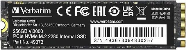 Main image of Verbatim 256GB SSD Vi3000 Internal Solid State Hard Drive PCIe NVMe M.2 2280