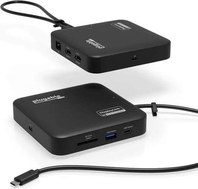 Alt view image 8 of 8 - Plugable USB C Docking Station Dual Monitor - Dual HDMI Dock is Compatible with Mac and Windows, USB4, Thunderbolt or USB-C, 100W Charging, 2x HDMI, 1x USB-C, 1Gbps Ethernet, 1x USB 3.0, 1x SD Card