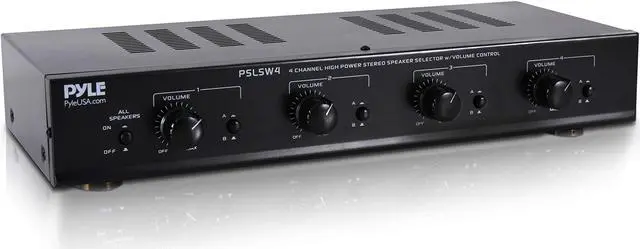 Alt view image 2 of 2 - 4 channel speaker selector switch - multi zone a b speaker distribution controller box w/ independent audio source volume control, supports home theater stereo amplifier receiver system - pyle pslsw4
