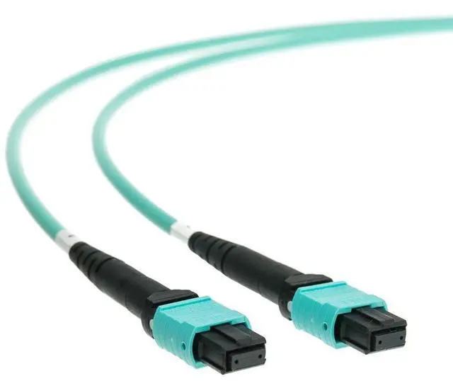 Main image of Plenum Fiber Optic Cable, MTP/MTP (MPO), Multimode, Duplex, 24 Strand, 100 Gbps, OM3 50/125, 7 Meter (23 feet)