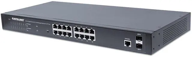 Alt view image 6 of 6 - Intellinet 16-Port Gigabit Ethernet PoE+ Web-Managed Switch with 2 SFP Ports | IEEE 802.3at/af Power over Ethernet (PoE+/PoE) Compliant, 220 W, Self-Healing Network, Endspan, 19" Rackmount