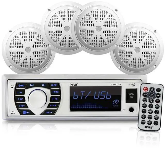 Alt view image 4 of 4 - Bluetooth Marine Receiver Stereo & Speaker Kit, Hands-Free Calling, Wireless Streaming, MP3/USB/SD Readers, AM/FM Radio, (4) 6.5 Waterproof Speakers (PLMRKT38W)