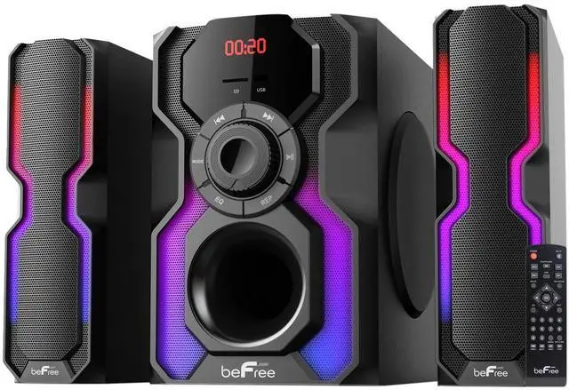 Alt view image 17 of 17 - BeFree Sound BFS-A102 2.1 Channel Bluetooth Multimedia Wired Speaker Shelf Stereo System with Reactive LED Lights, FM Radio, USB & SD Inputs, 6 ohm - Black & Silver