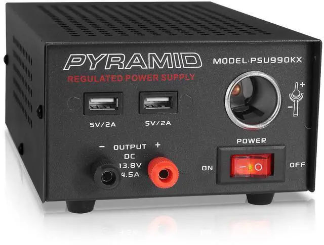 Main image of Pyramid Universal Compact Bench Power Supply - 7 Amp Regulated Home Lab Benchtop AC-Dc Converter Power Supply for CB Radio, HAM W/ 13.8 Volt Dc 120V AC Supply, Dual USB, Cigarette Lighter PSU990KX