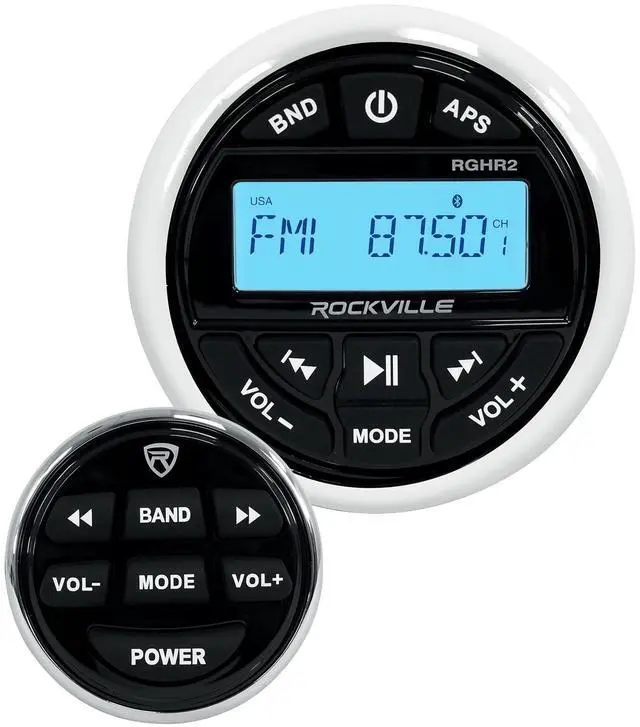 Alt view image 2 of 7 - RGHR2 Marine Gauge Hole Receiver Bundle with RWB80B 8" Speakers | IP66 Waterproof, Bluetooth, USB, AM/FM, RCA Aux, 8" Black Wakeboard Tower Speaker Pair, Wired Remote, Boat, 2-Items