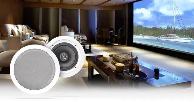 Alt view image 2 of 7 - RPA60BT V2 Home Theater Bluetooth Receiver with 4 HC655 Speakers | 1000W Peak / 250W RMS, USB/Optical/Coaxial, 2-Channel, 6.5" In-Ceiling 8 Ohm Speakers, Mic Echo, FM Radio, Karaoke, 5-Items