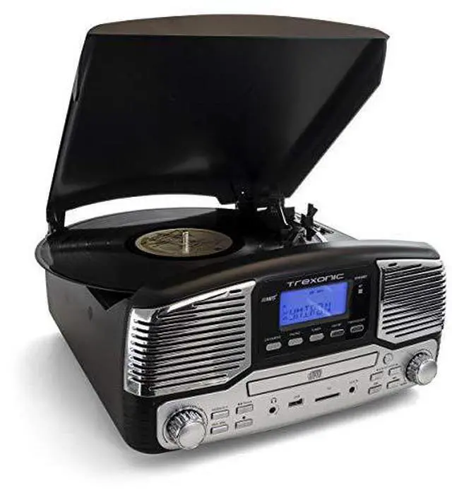 Alt view image 9 of 9 - Trexonic Retro Wireless Bluetooth, Record and CD Player in Black