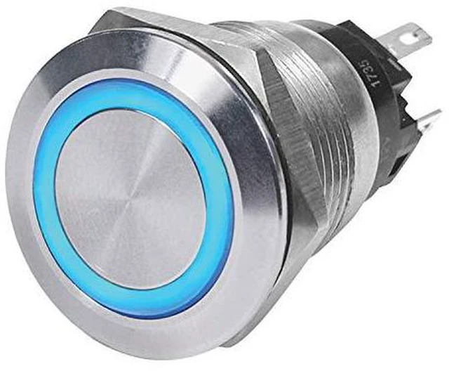 Alt view image 11 of 12 - Push Switch, Stain., Off-On, Blue, 10A