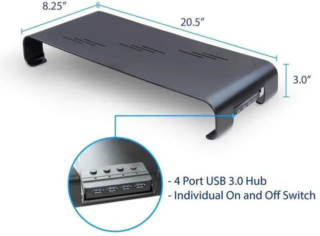 Alt view image 3 of 3 - syba monitor stand riser for computer, laptop, printer, notebook and all flat screen display with 19" platform and 3" height with usb 3.0 hub, black