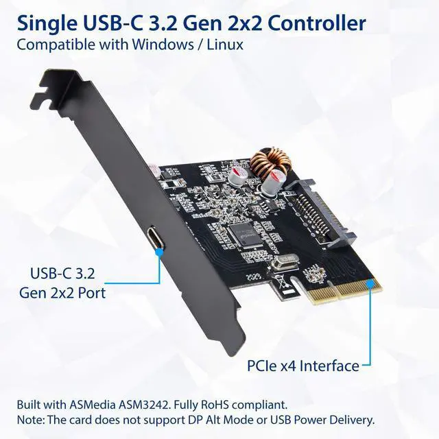 Alt view image 10 of 10 - Single Port USB-C 3.2 Gen 2x2 PCI-e Gen 3 x4 Expansion Card
